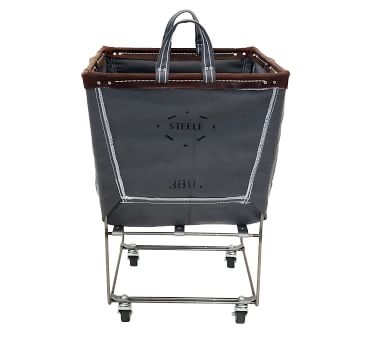 Elevated Canvas Laundry Basket with Wheels and Lid, Small, Natural Canvas/Navy Canvas Trim - Image 5