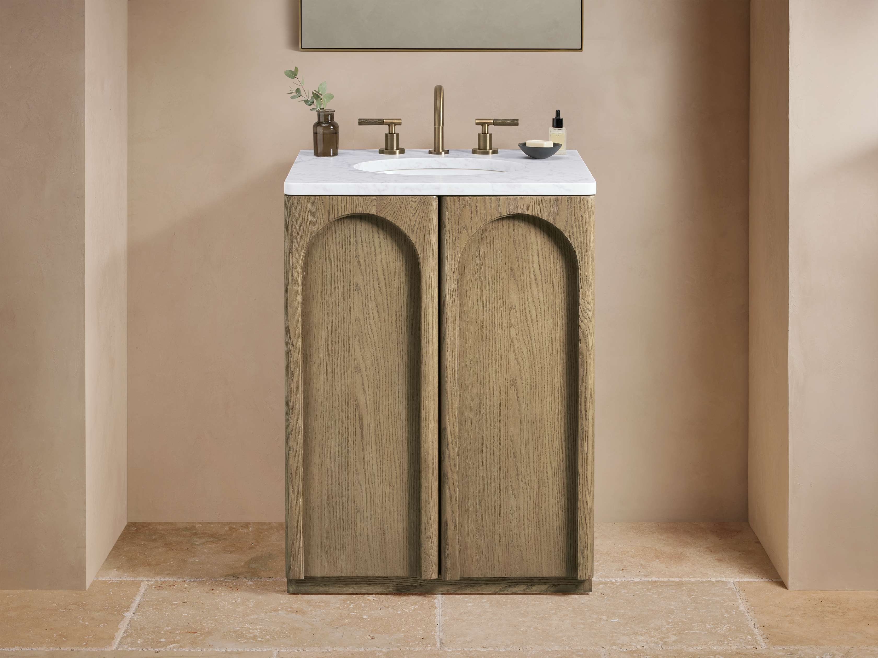 Provo Powder Vanity in Wood Natural  Carrara/Fawn - Image 0