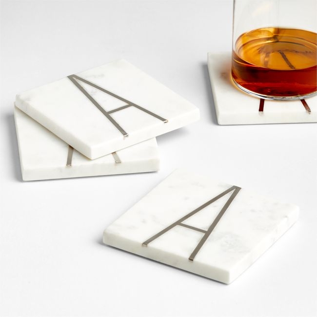 Marble "A" Monogram Coasters, Set of 4 - Image 0
