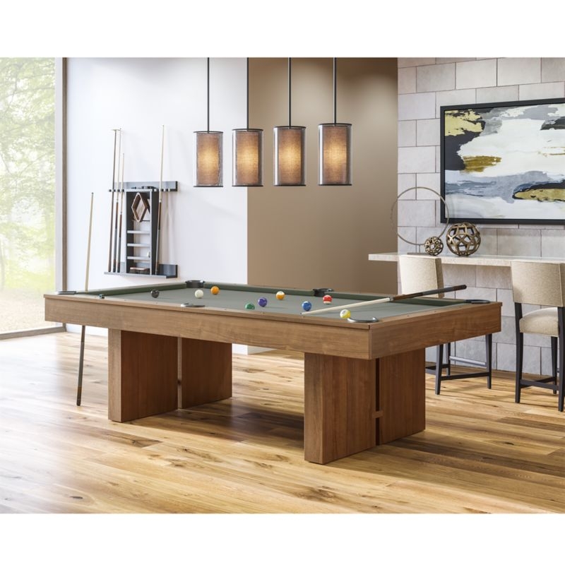 Grey and Walnut Pool Table with Wall Rack and Accessories - Image 1