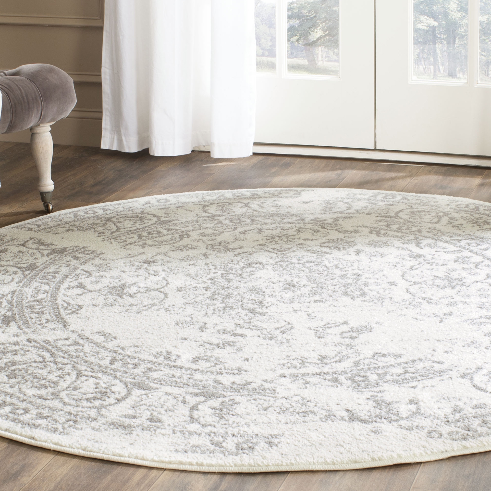 Arlo Home Woven Area Rug, ADR101B, Ivory/Silver,  8' X 8' Round - Image 1