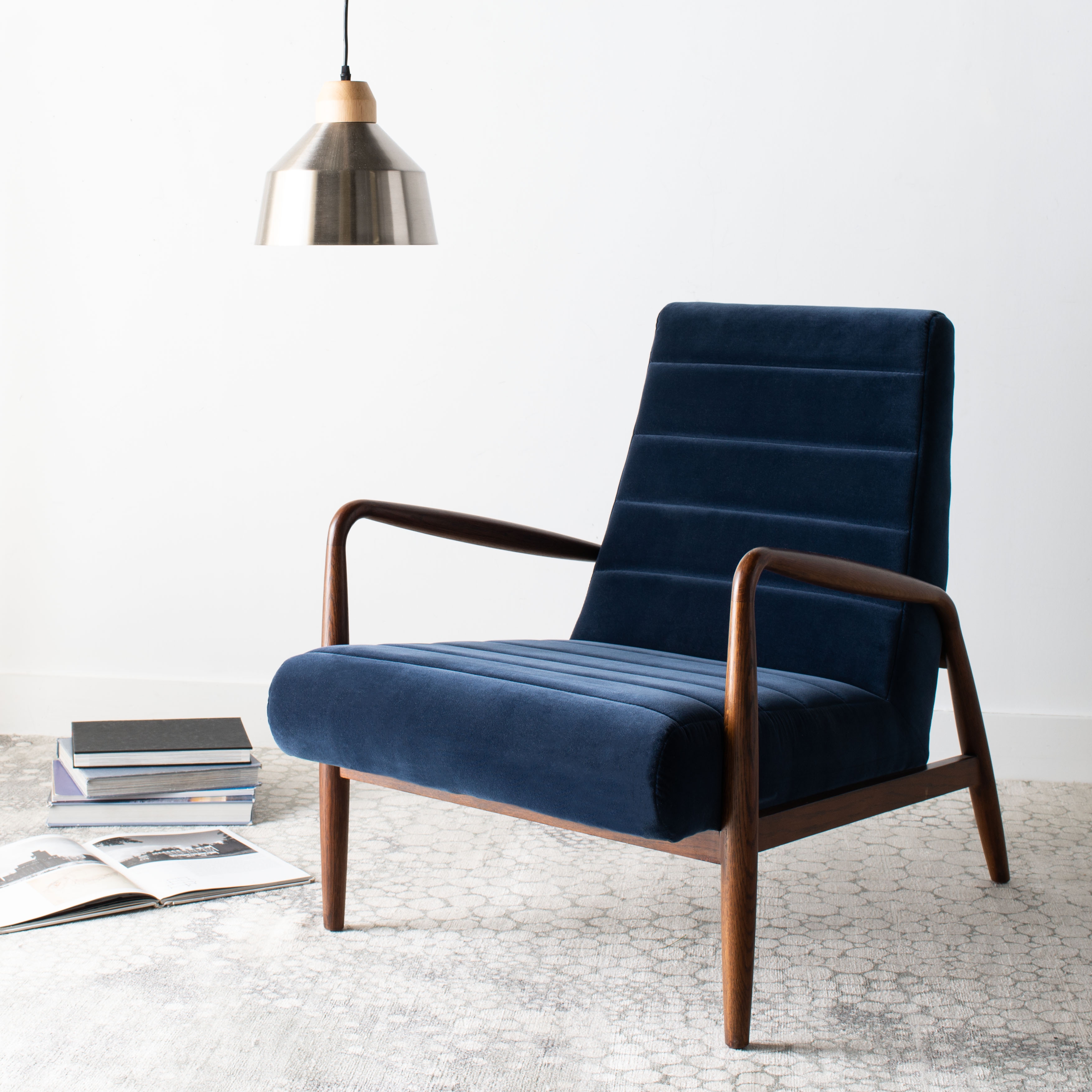 Willow Channel Tufted Arm Chair - Navy/Dark Walnut - Arlo Home - Image 4