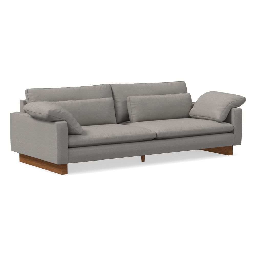 Harmony XL 104" Sofa, Down Blend, Yarn Dyed Linen Weave, Pearl Gray, Dark Walnut - Image 0