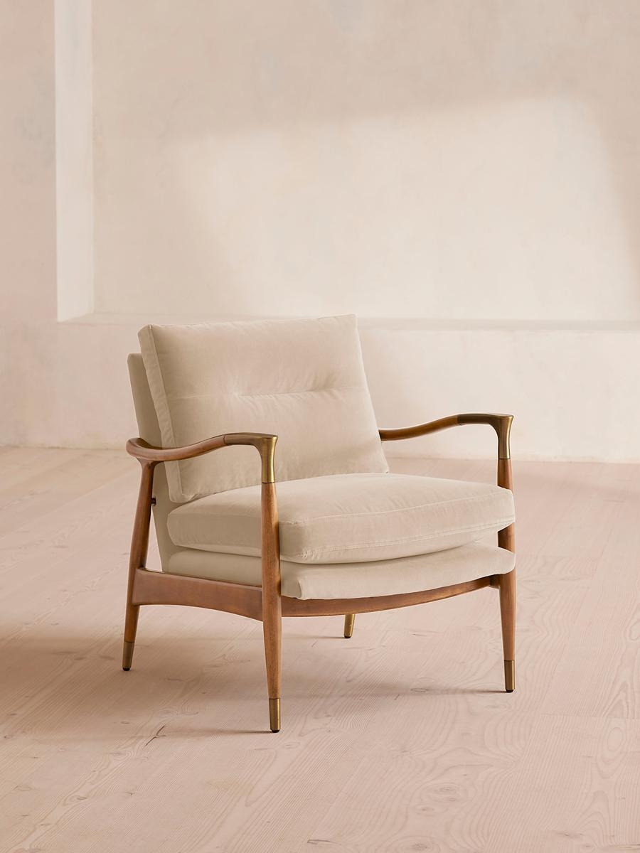 Theodore Oak Armchair, Velvet, Porcelain, US - Image 0