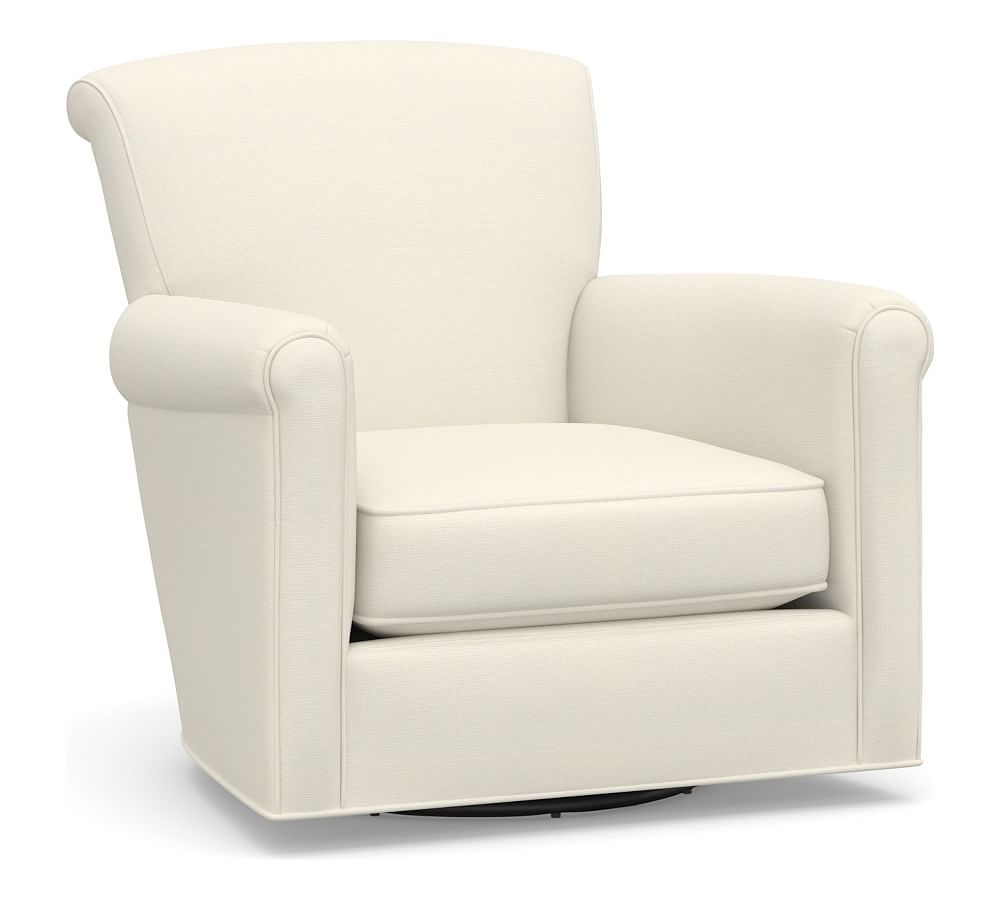 Irving Roll Arm Upholstered Swivel Armchair, Polyester Wrapped Cushions, Textured Twill Ivory - Image 0
