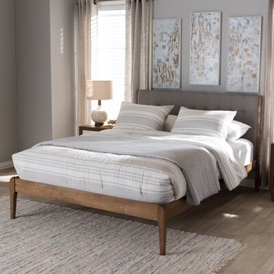 Gaetana Mid-Century Dark Grey Fabric And Medium Brown Finish Wood King Size Platform Bed - Image 0