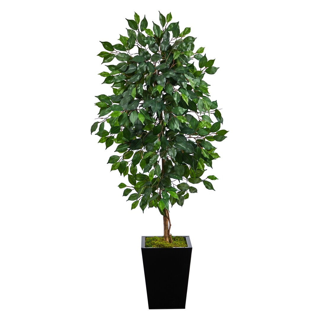 Nearly Natural 4Ft. Ficus Artificial Tree In White Tower Planter - Image 0