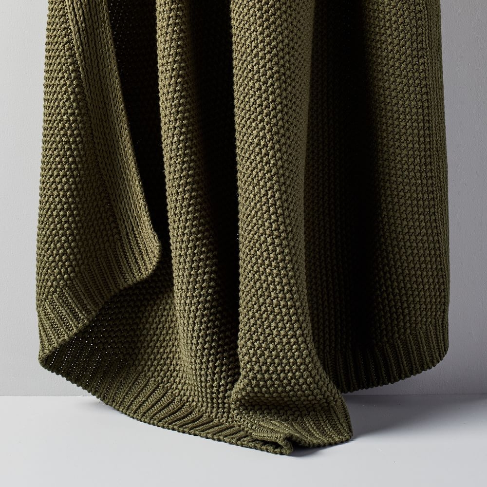 Cotton Knit Throw, Dark Olive, 50"x60" - Image 0