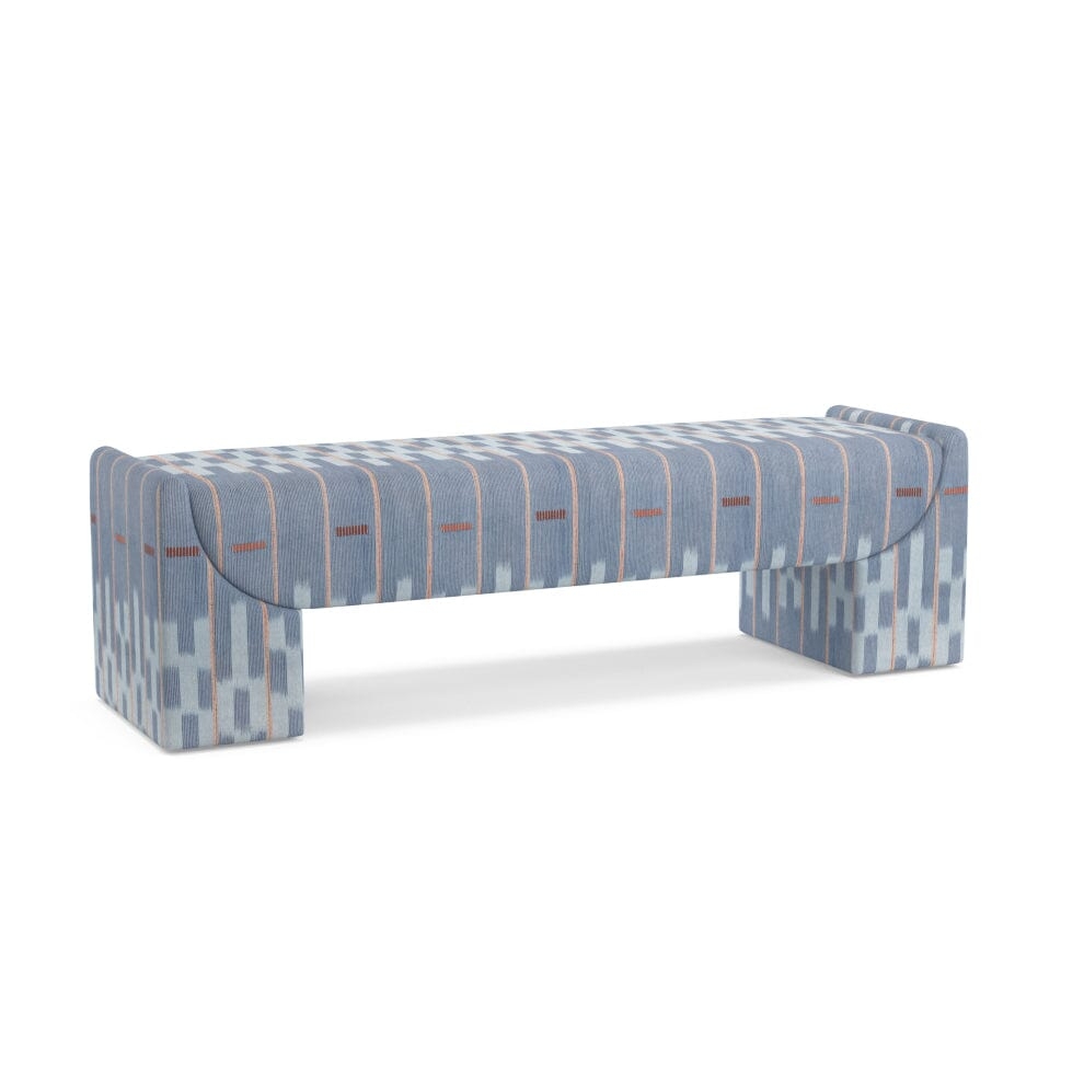 Chambray Lattice Baule Stevie Bench by St. Frank | Blue | 62"W x 18"D x 18"H Seat - Image 1