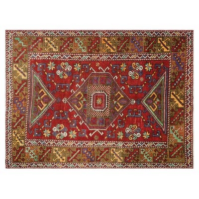 One-of-a-Kind Hand-Knotted 1960s Turkish Red/Yellow 4'1" x 5'7" Area Rug - Image 0