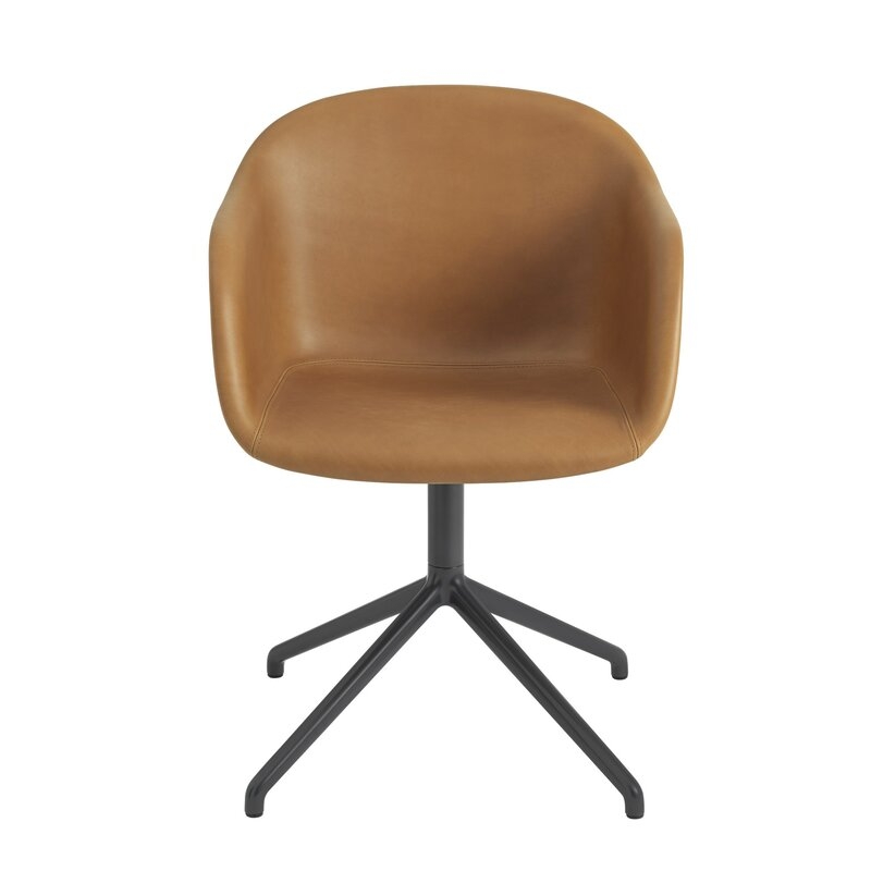 Muuto Fiber Armchair Swivel Base Upholstery Color: Refine Cognac Leather / Black - Image 0