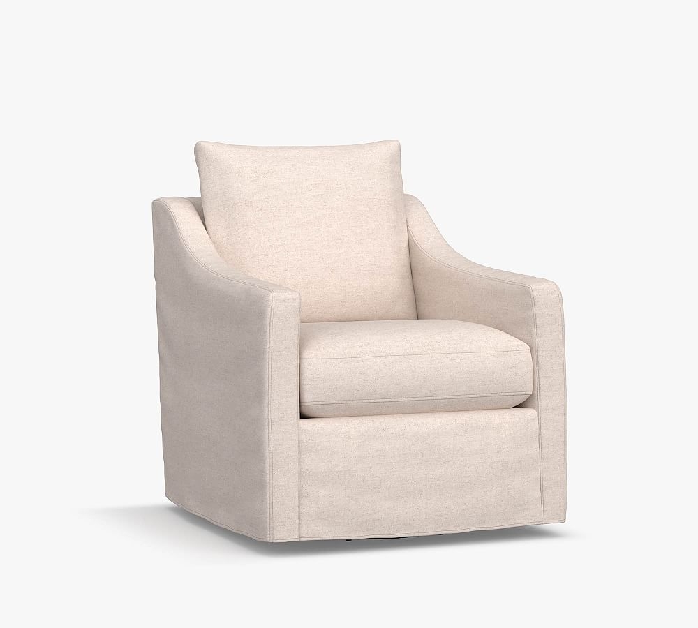 Ayden Slope Arm Slipcovered Swivel Glider, Polyester Wrapped Cushions, Performance Heathered Basketweave Dove - Image 1