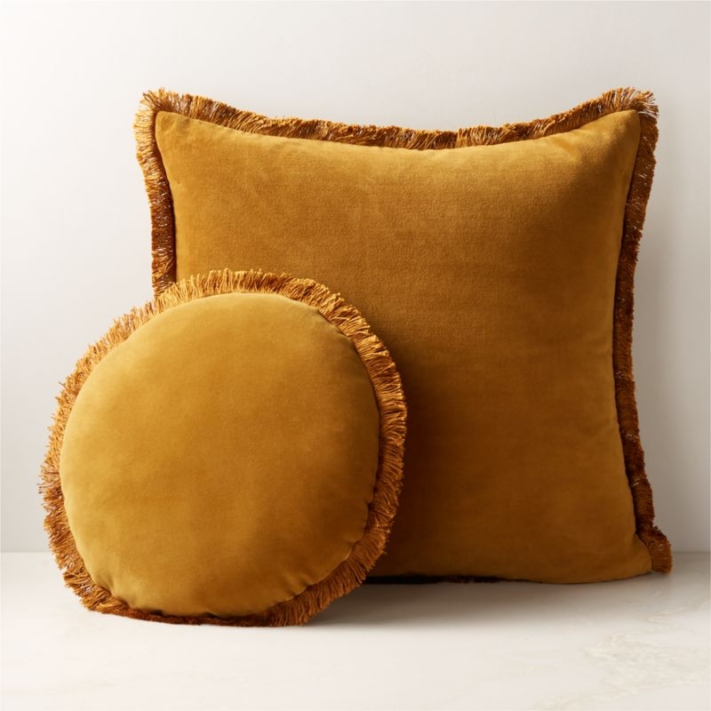 Bettie Tapenade Yellow Velvet Round Throw Pillow 16" - Image 2