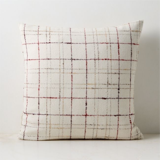 Corsa Off-White and Red Plaid Italian Wool Throw Pillow Cover 20"x20" - Image 0
