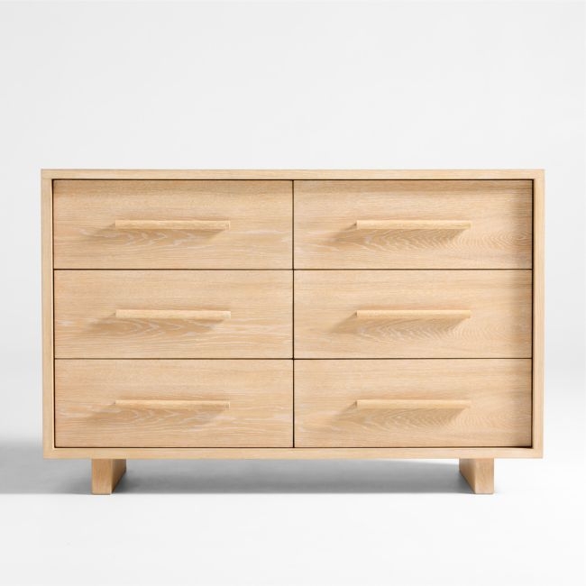 Grayson 52" Natural Brown Oak Wood Wide 6-Drawer Kids Dresser - Image 0