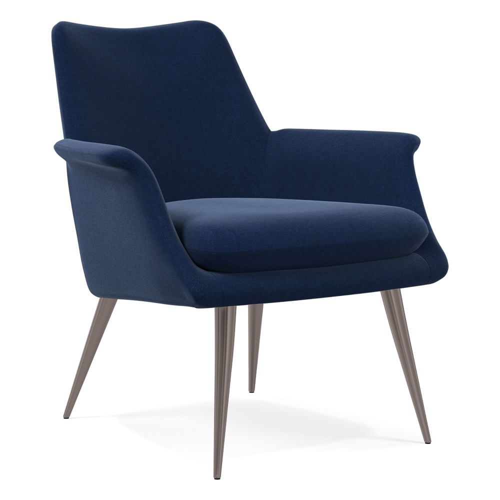 Finley Lounge Chair, Poly, Performance Velvet, Ink Blue, Burnished Bronze - Image 0