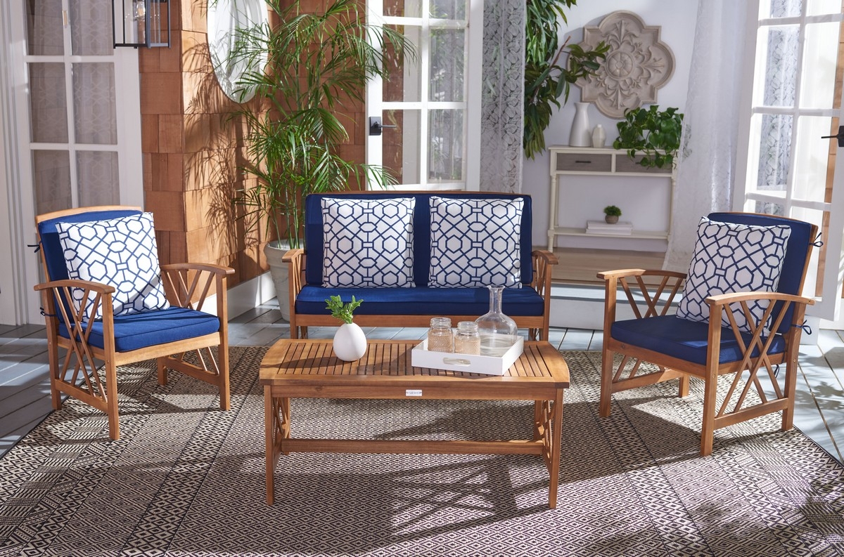 Fontana 4 Pc Outdoor Set - Natural/Nvy + Trellis P - Safavieh - Image 1