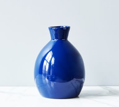 Mouth-Blown Ceramic Vase, Small, Navy Blue - Image 1