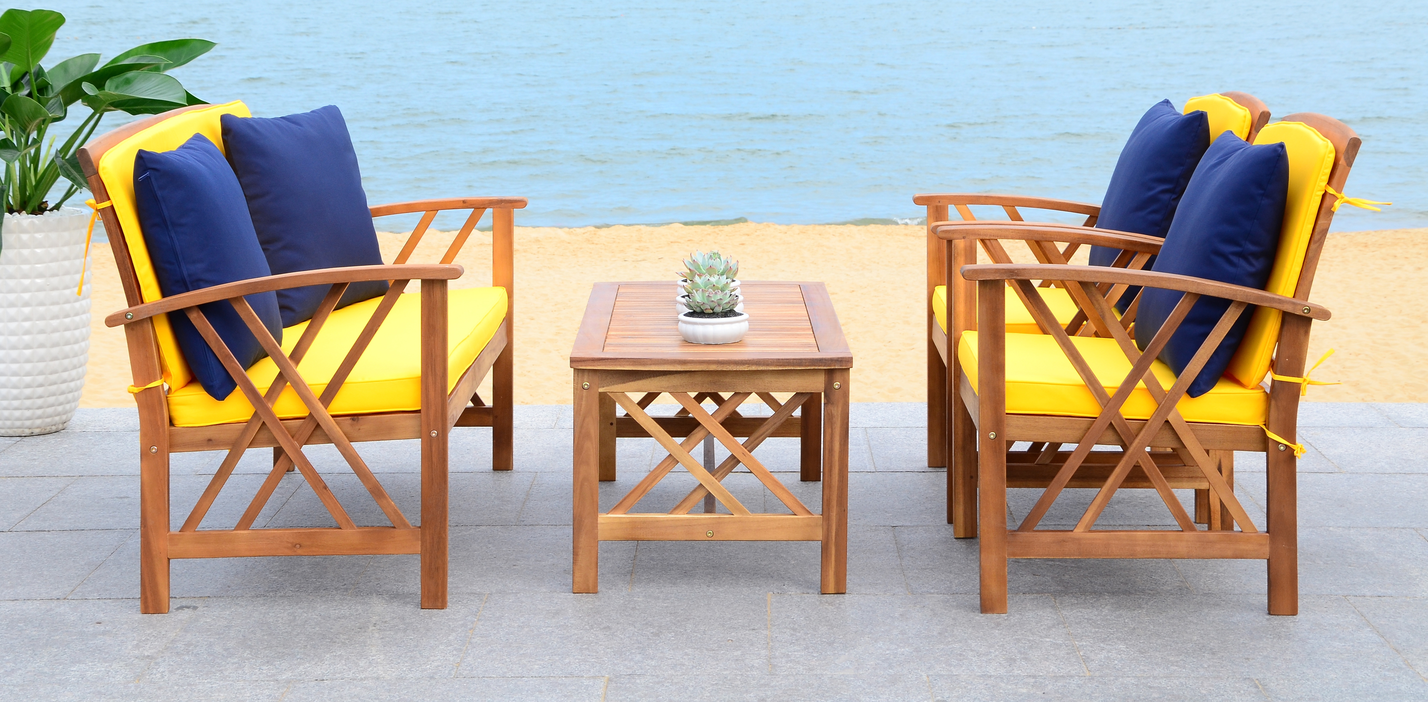 Fontana 4 Piece Outdoor Set - Natural Look/Yellow - Safavieh - Image 3