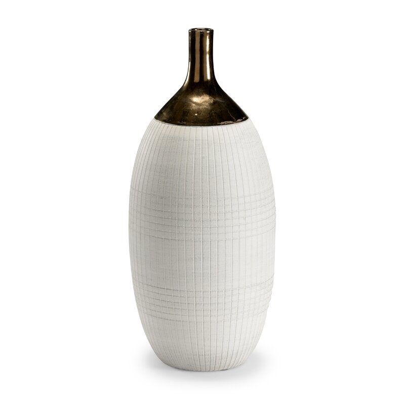 Wildwood Blanco Burnt Gold/White 16.5"" Indoor / Outdoor Ceramic Table Vase - Image 0