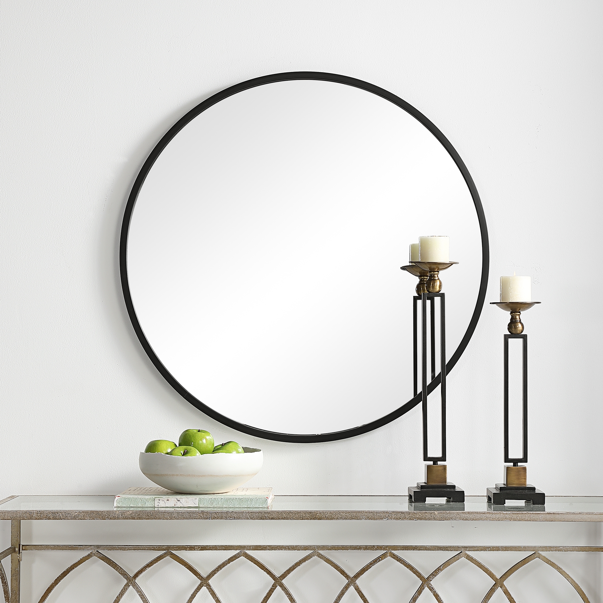 Simple 37" Round Mirror, Black Frame - Image 1
