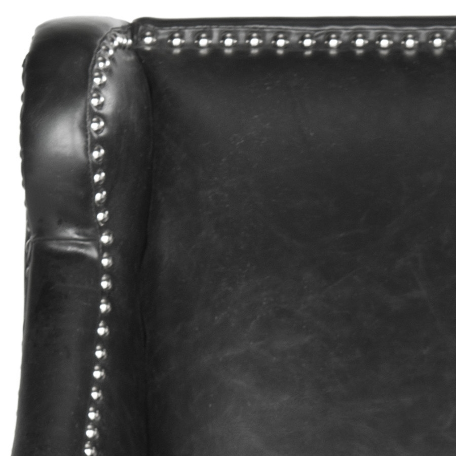Mckinley Leather Club Chair - Silver Nail Heads - Antique Black/Black - Safavieh - Image 3
