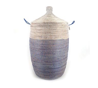 Tilda Two-Tone Woven Basket, Navy - Large - Image 0