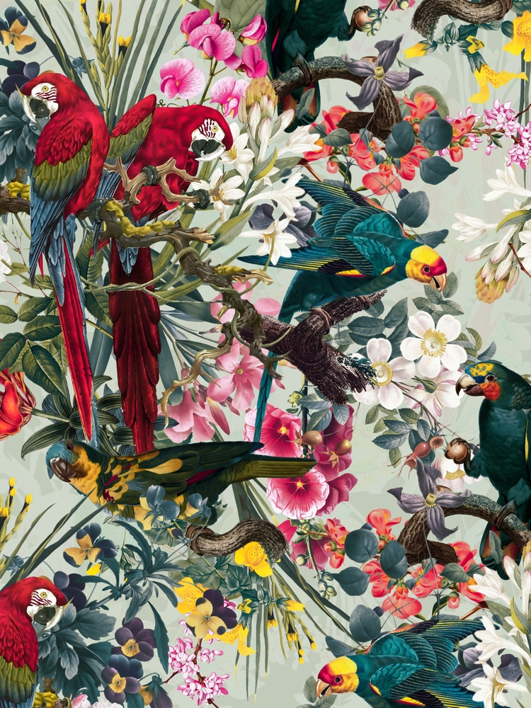 Floral And Birds Xxii Throw Pillow by Burcu Korkmazyurek - Cover (20" x 20") With Pillow Insert - Indoor Pillow - Image 1