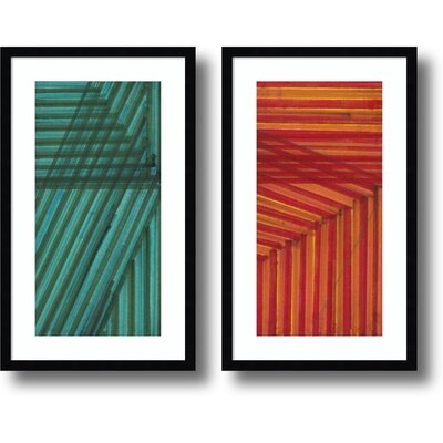 Framed Art Print 'Line Study Blue And Orange  - Set Of 2' By Charles Mcmullen - Image 0