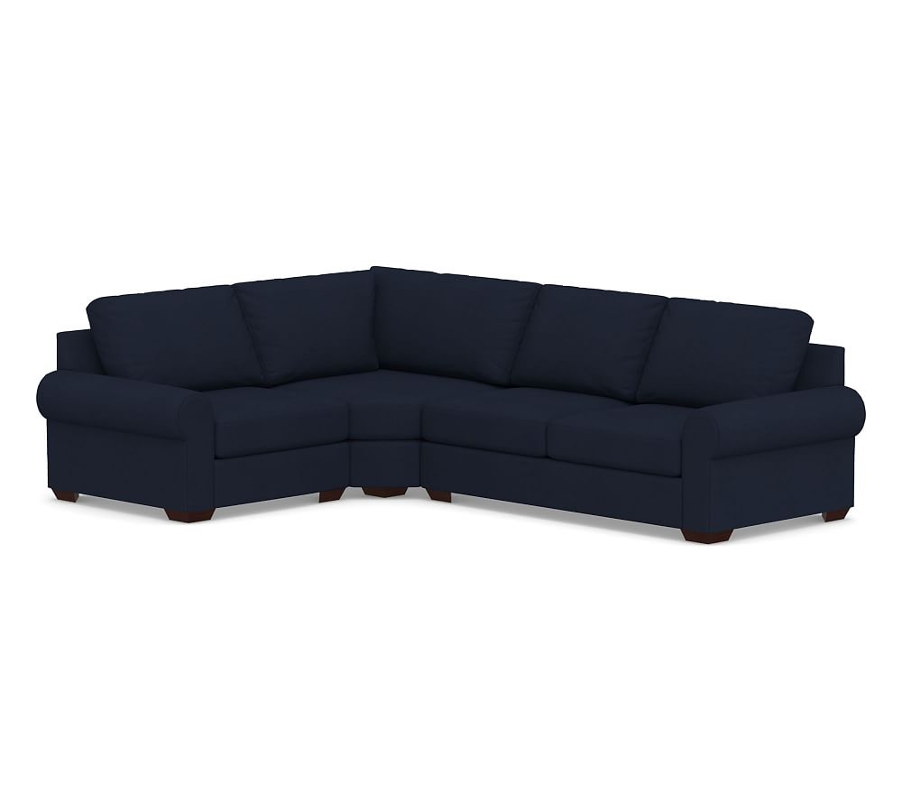 Big Sur Roll Arm Upholstered Right Arm 3-Piece Wedge Sectional, Down Blend Wrapped Cushions, Twill Cadet Navy - Image 0