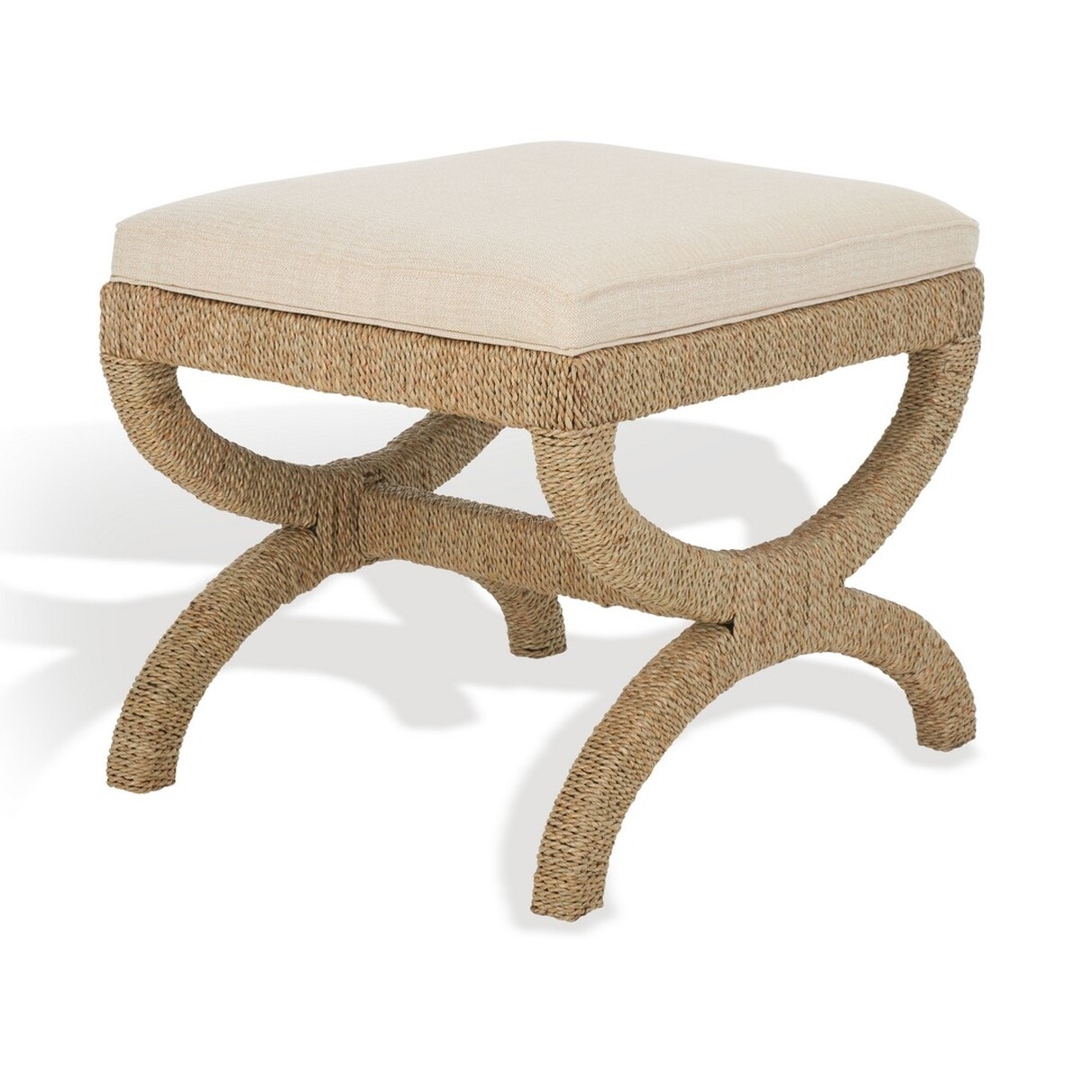 Aikan Woven Sea Grass Ottoman - Natural / Beige - Safavieh - Image 5