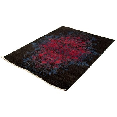 One-of-a-Kind Azikiwe Hand-Knotted New Age Lahore Finest Black 6'2" x 8'8" Wool Area Rug - Image 0
