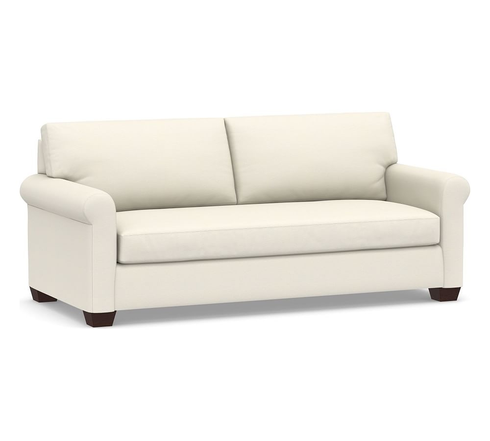 York Roll Arm Upholstered Sofa 82.5" with Bench Cushion, Down Blend Wrapped Cushions, Textured Twill Ivory - Image 0