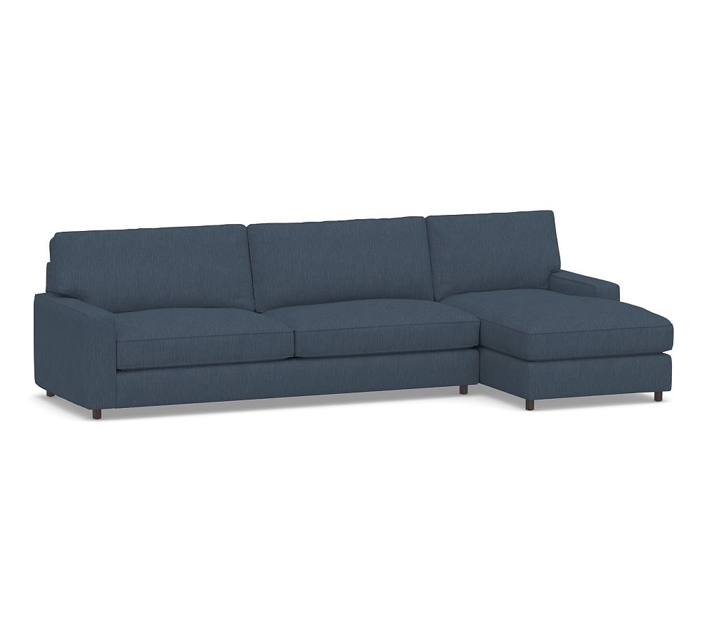 PB Comfort Square Arm Upholstered Left Arm Sofa with Chaise Sectional, Box Edge Memory Foam Cushions, Performance Heathered Tweed Indigo - Image 0
