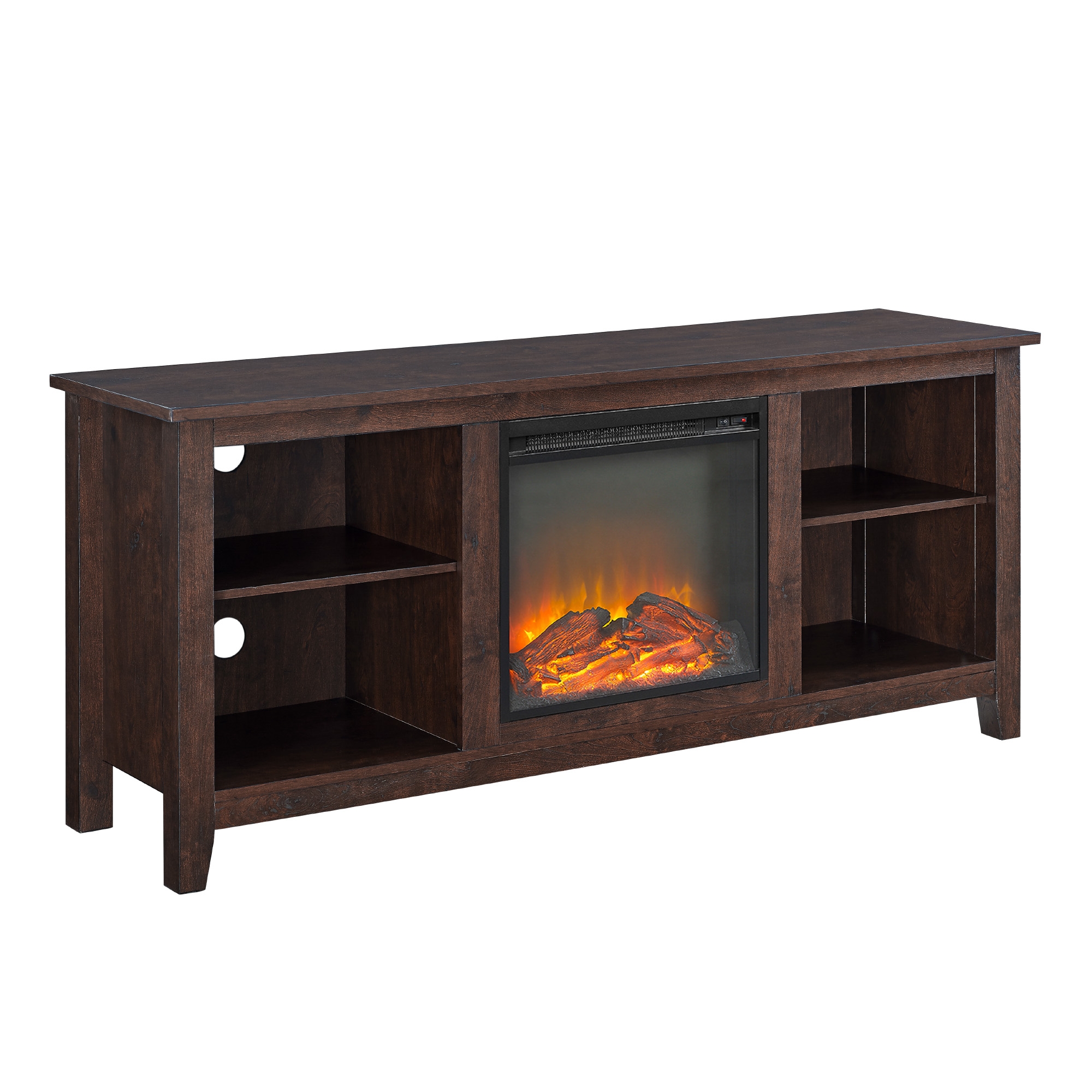 Essential 58" Traditional Rustic Farmhouse Electric Fireplace TV Stand - Brown - Image 0
