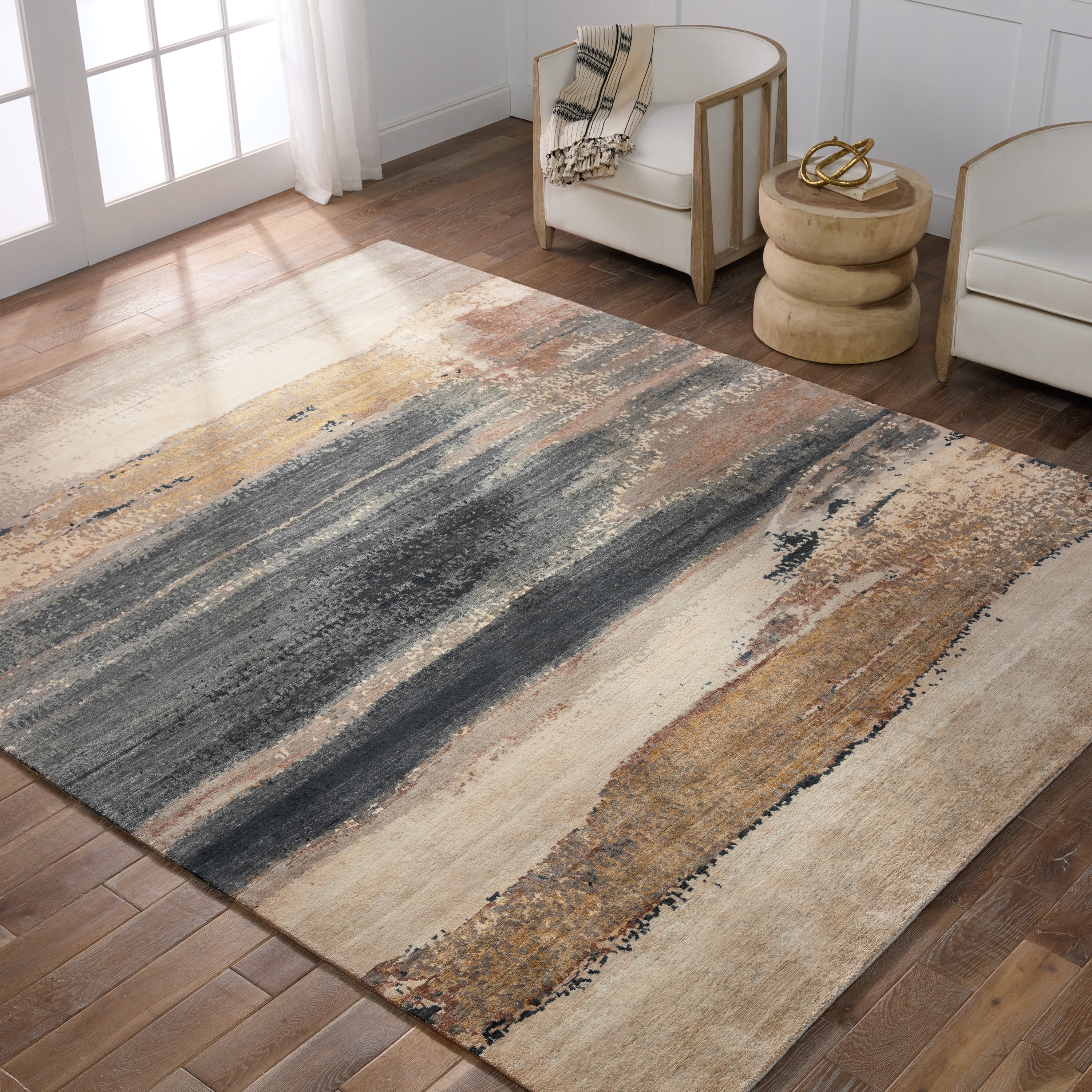 Zoe Bios By Mignonne ZOB01 Handknotted Abstract Blue and Gold Area Rug (12'x15') - Image 4