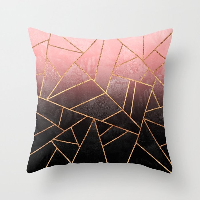Pink And Black Stone Throw Pillow by Elisabeth Fredriksson - Cover (20" x 20") With Pillow Insert - Outdoor Pillow - Image 0