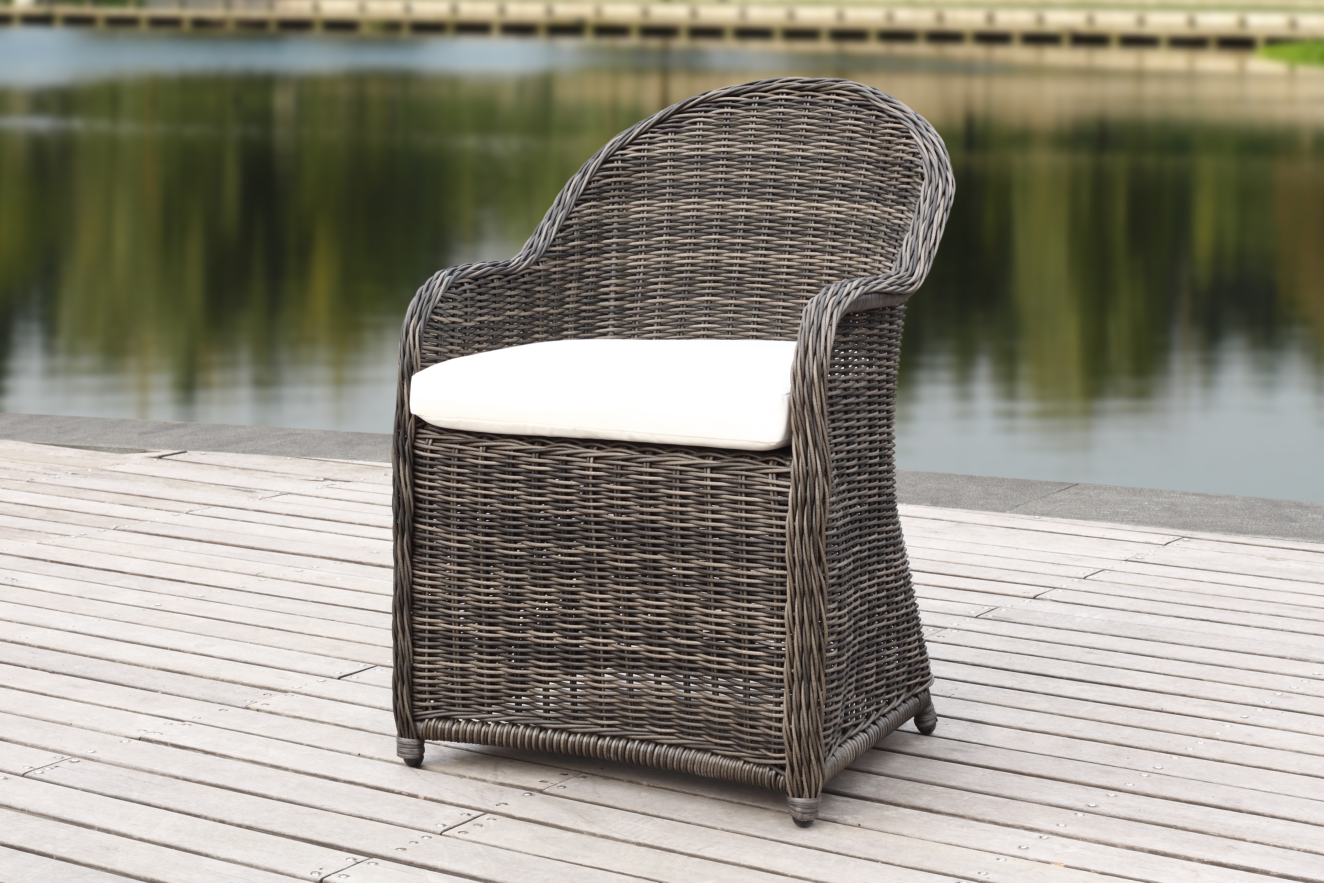 Newton Wicker Arm Chair With Cushion - Grey/Beige - Arlo Home - Image 8