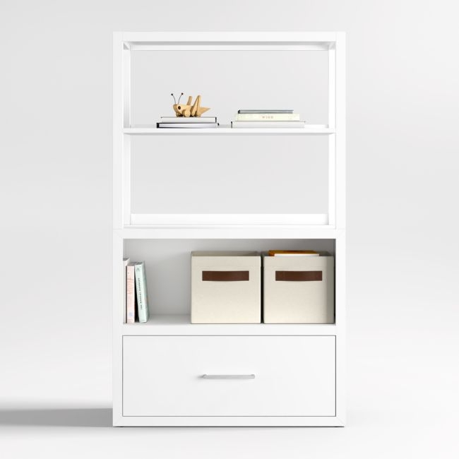 Ever Simple Modular White Wood Kids Drawer Bookcase with Hutch - Image 0