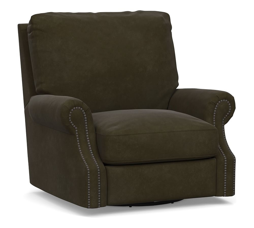 James Roll Arm Leather Swivel Armchair, Down Blend Wrapped Cushions, Aviator Blackwood - Image 0