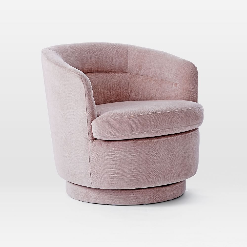 Viv Channeled Swivel Chair, Poly, Distressed Velvet, Mauve, Concealed Support - Image 0