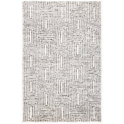 Slade Geometric Hand Knotted Wool/Cotton Black Area Rug - Image 0