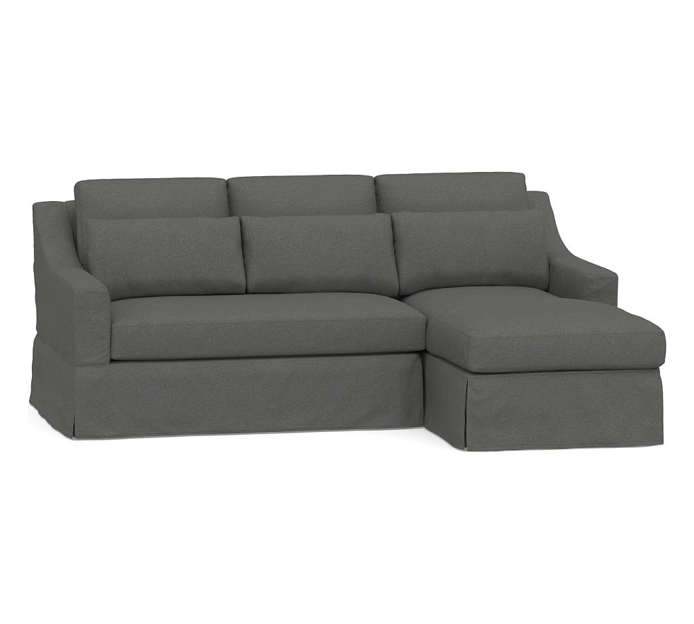 York Slope Arm Slipcovered Deep Seat Left Arm Sofa with Chaise Sectional and Bench Cushion, Down Blend Wrapped Cushions, Park Weave Charcoal - Image 0