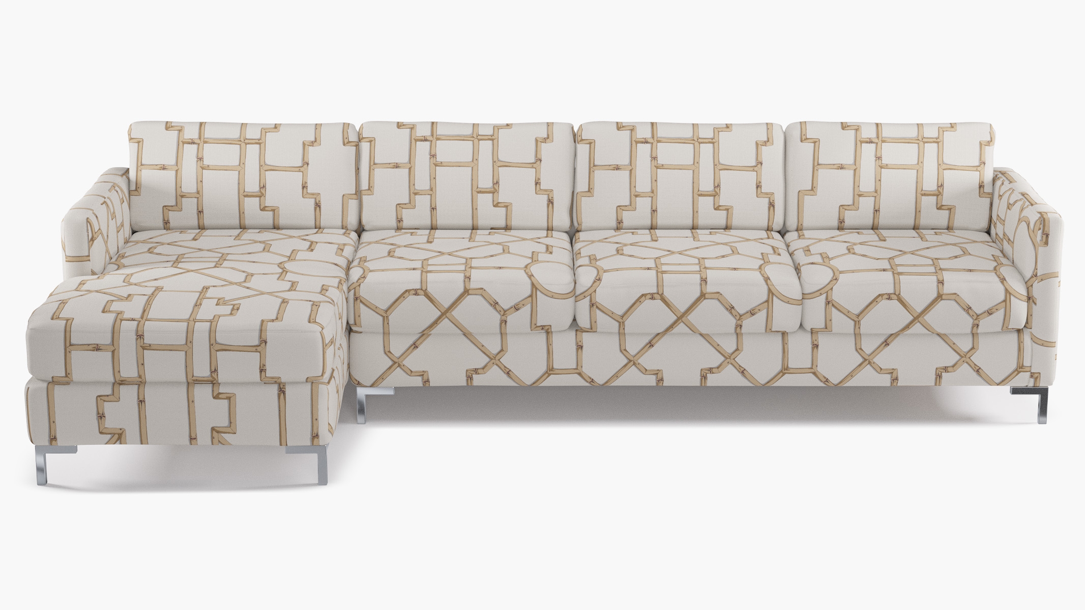 Modern Sectional, Left Facing, Tan Baldwin Bamboo, Chrome L Leg - Image 0