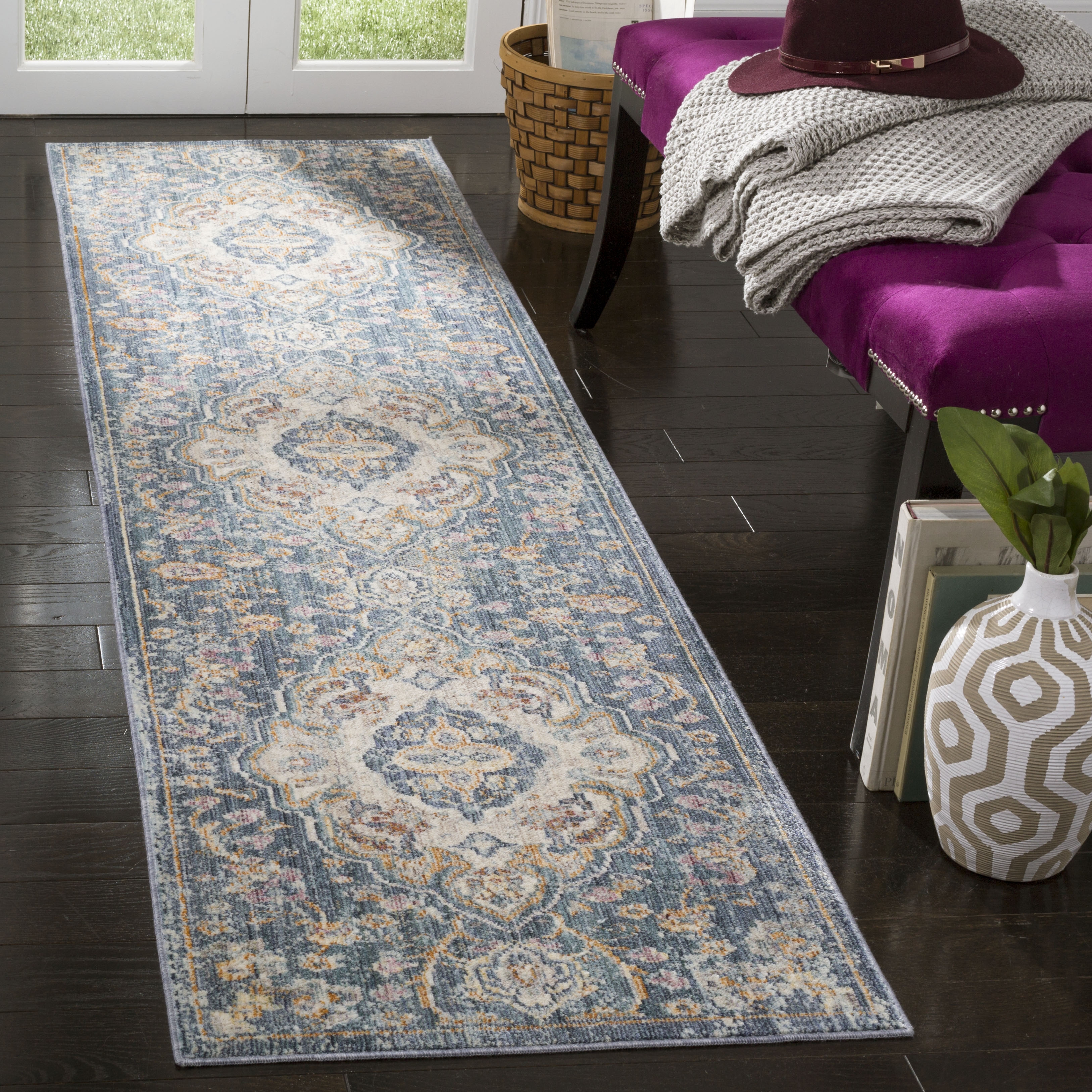 Arlo Home Woven Area Rug, ILL711M, Cream/Blue,  2' 3" X 8' - Image 1