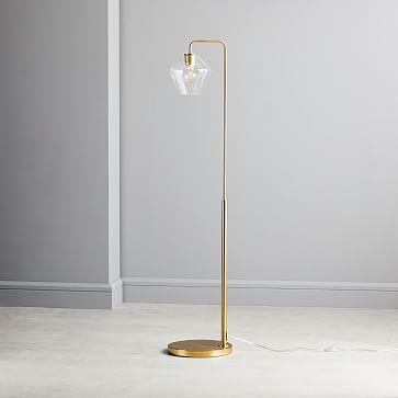 Sculptural Floor Lamp Antique Brass Milk Glass Geo (58") - Image 1