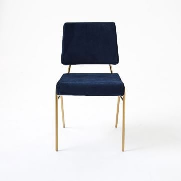 Wire Frame Upholstered Dining Chair, Distressed Velvet, Ink Blue, Antique Brass - Image 2