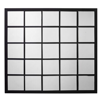 Mirror With Metal Frame And Grid Design, Black And Silver - Image 0