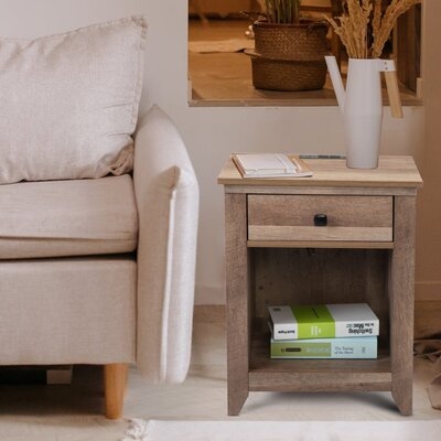 Farmhouse Nightstand With Usb Charging Station  Light Brown - Image 0