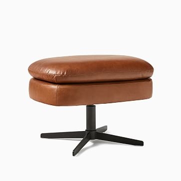 Crescent Recliner Ottoman, Poly, Ludlow Leather, gray Smoke, Antique Bronze - Image 1